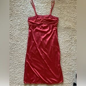 Vintage Kayser Red Satin Lingerie Slip Dress with Lace Trim Size 34